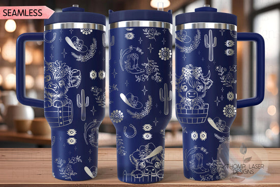 Cute Highland Cows Western Tumbler Wrap SVG | 40oz Laser Engraving File | Rotary Ready Digital Design | Western Farm SVG