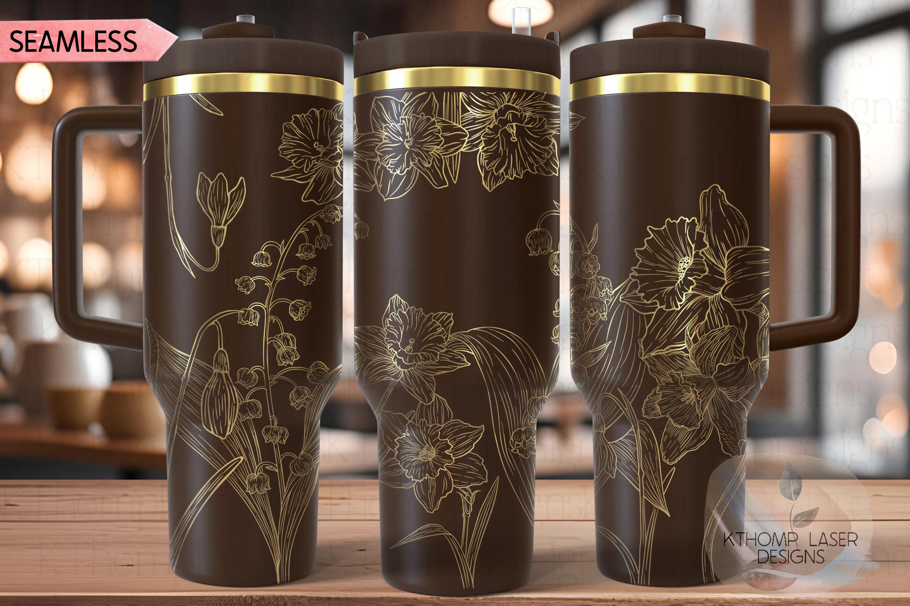 March May Birth Flowers Tumbler Wrap SVG | 40oz Laser Engraving File | Rotary Engrave Digital Design | Floral SVG Design