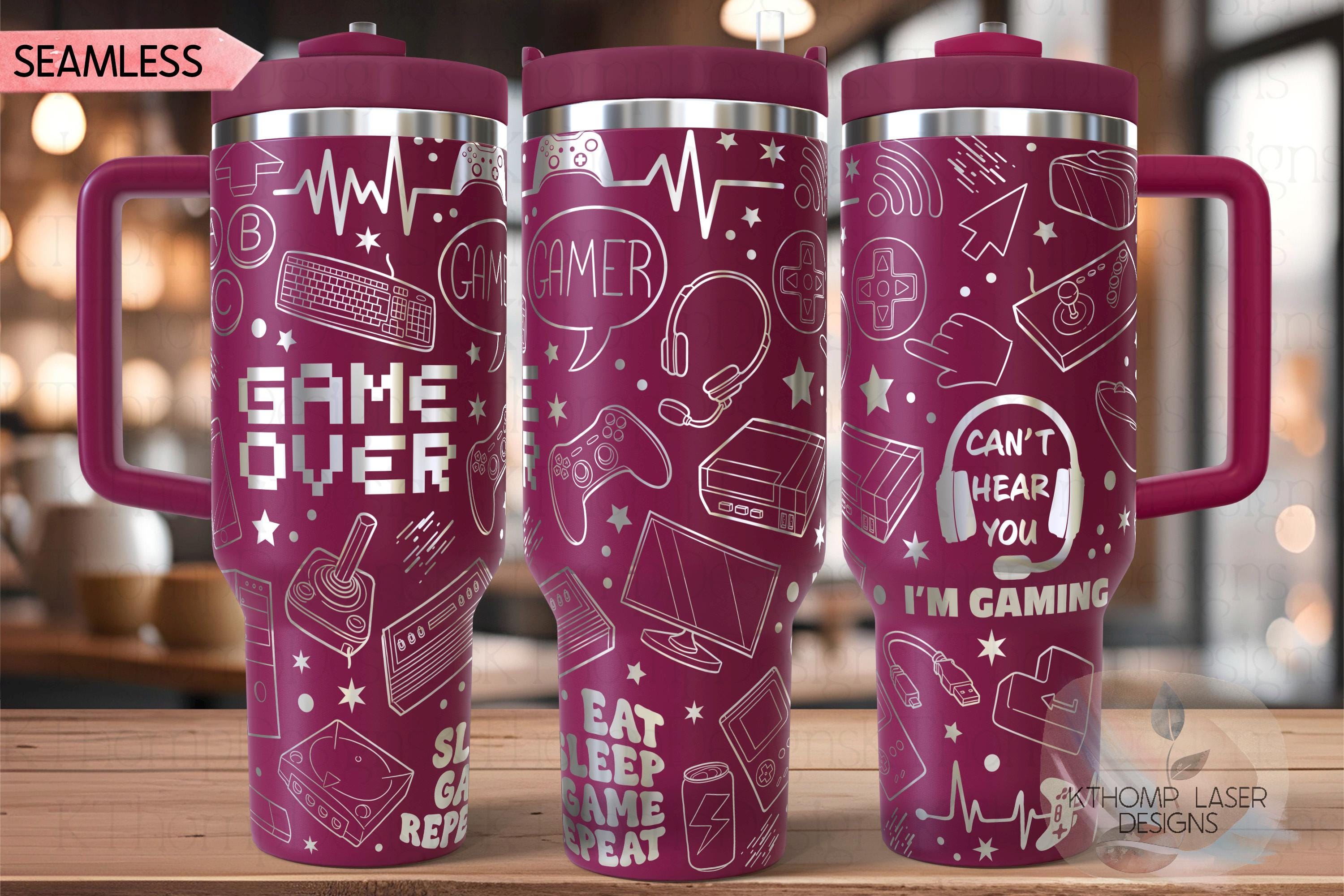 Gamer Video Game Tumbler Wrap SVG | 40oz Laser Engraving File | Rotary Ready Digital Design | Hobby Travel SVG