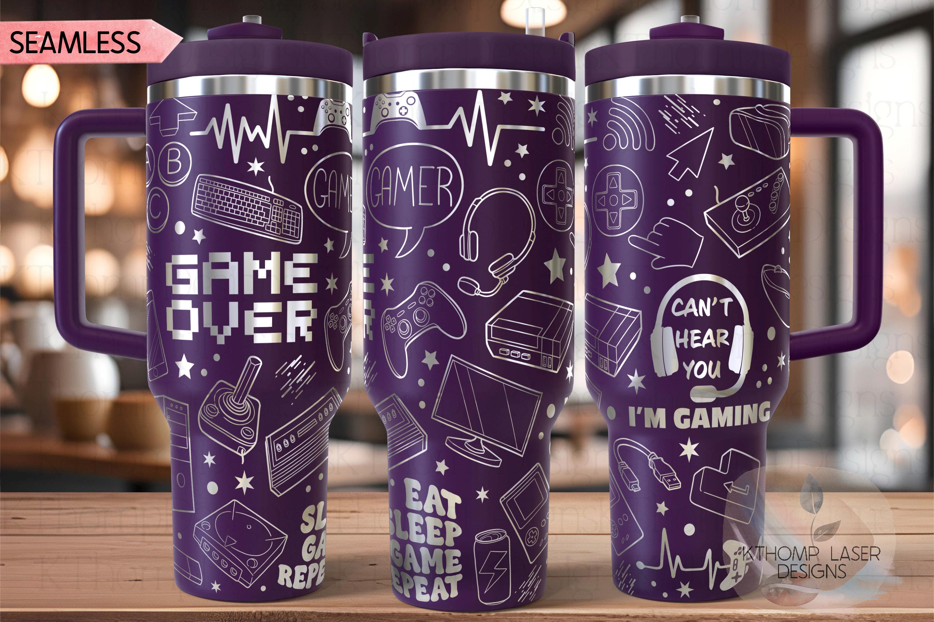 Gamer Video Game Tumbler Wrap SVG | 40oz Laser Engraving File | Rotary Ready Digital Design | Hobby Travel SVG