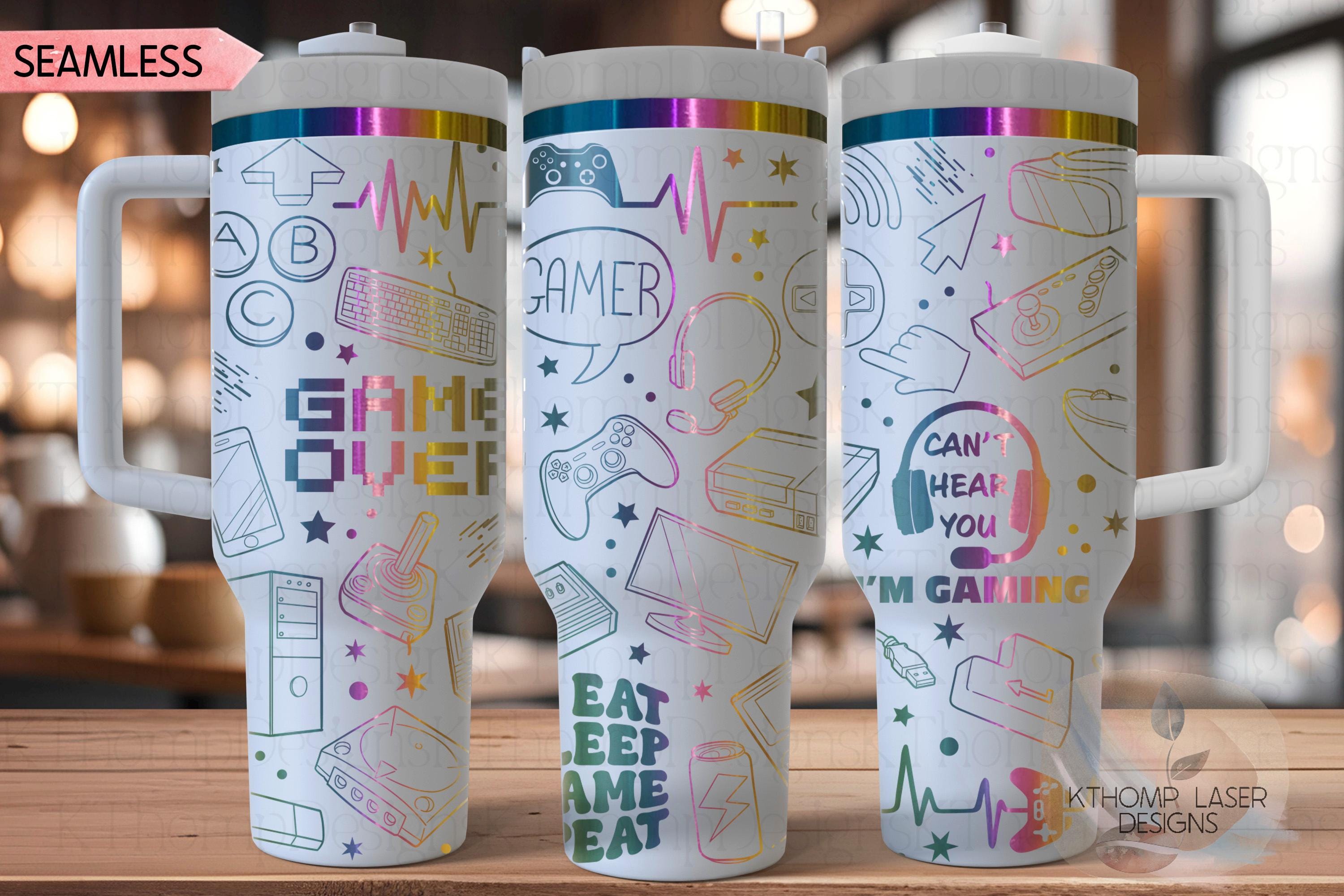 Gamer Video Game Tumbler Wrap SVG | 40oz Laser Engraving File | Rotary Ready Digital Design | Hobby Travel SVG