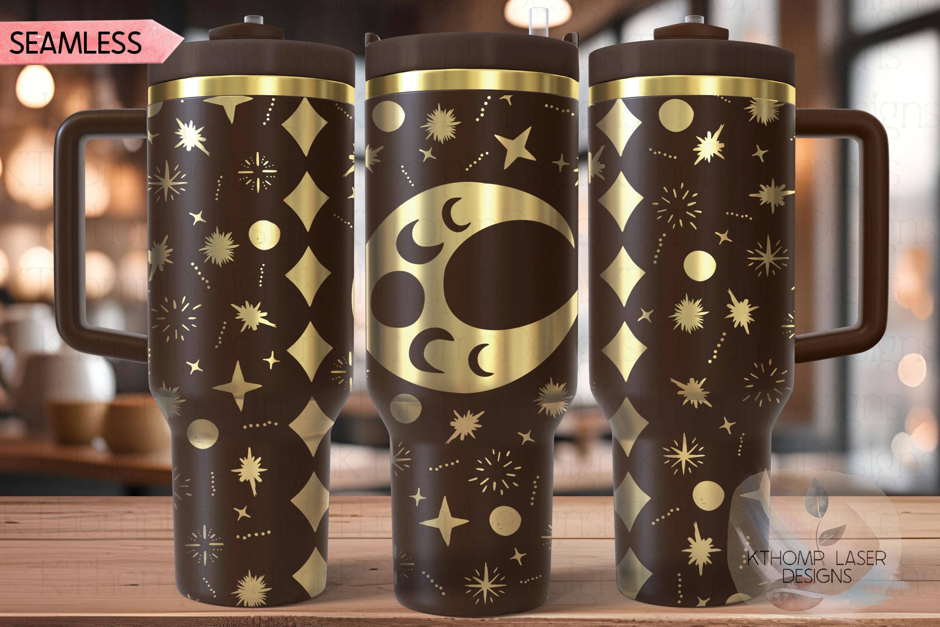 Moons and Stars Tumbler Wrap SVG | 40oz Laser Engraving File | Rotary Ready Digital Design | Zodiac Boho SVG