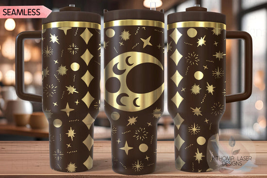 Moons and Stars Tumbler Wrap SVG | 40oz Laser Engraving File | Rotary Ready Digital Design | Zodiac Boho SVG