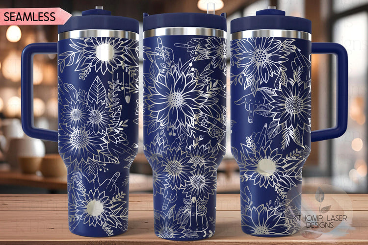 Sunflowers FU Middle Finger Tumbler Wrap SVG | 40oz Laser Engraving File | Rotary Ready Digital Design | Sassy Coffee SVG