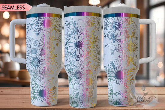 Sunflowers FU Middle Finger Tumbler Wrap SVG | 40oz Laser Engraving File | Rotary Ready Digital Design | Sassy Coffee SVG