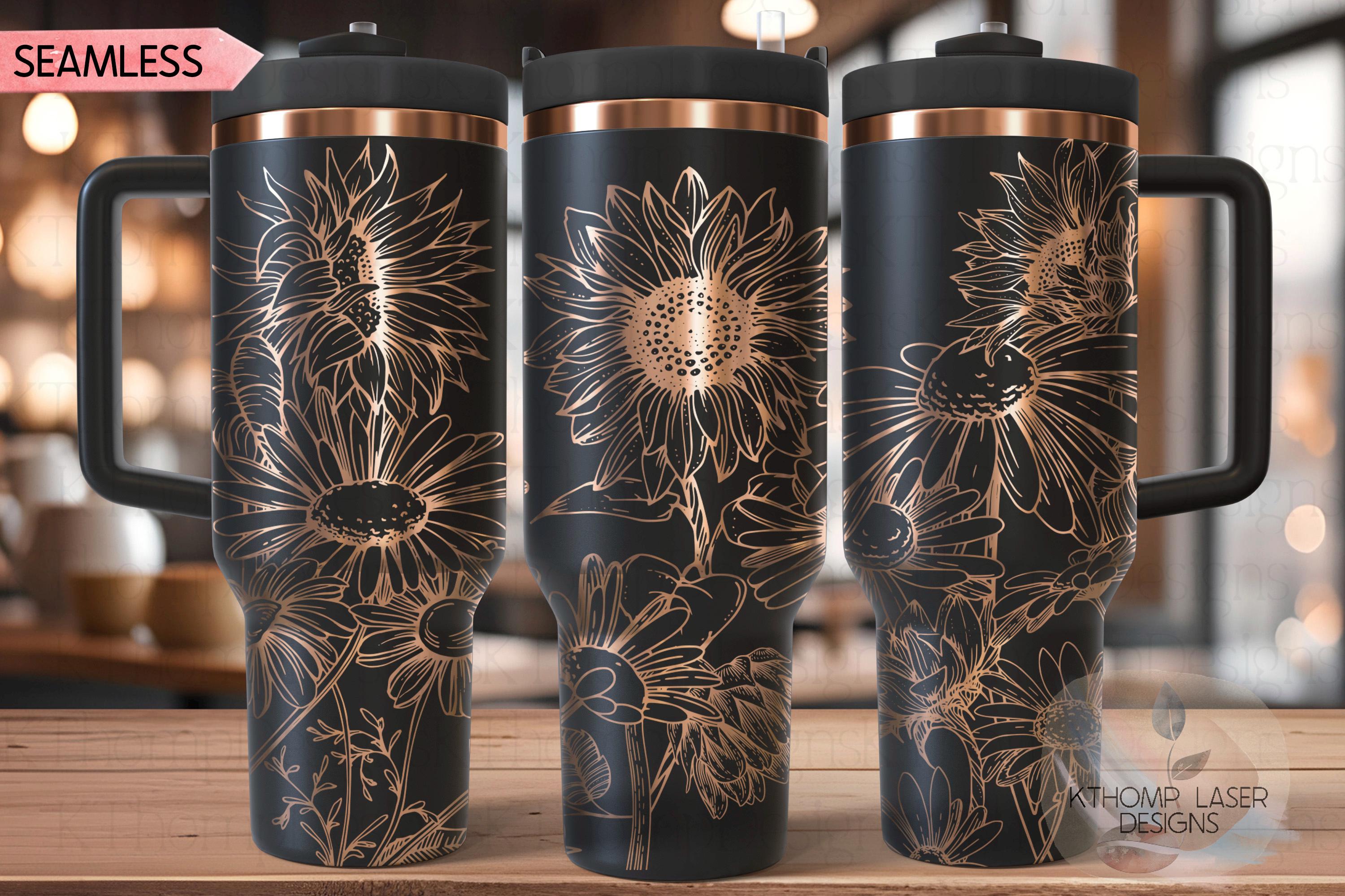 Sunflowers and Daisies Tumbler Wrap SVG | 40oz Laser Engraving File | Rotary Engrave Digital Design | Floral SVG Design