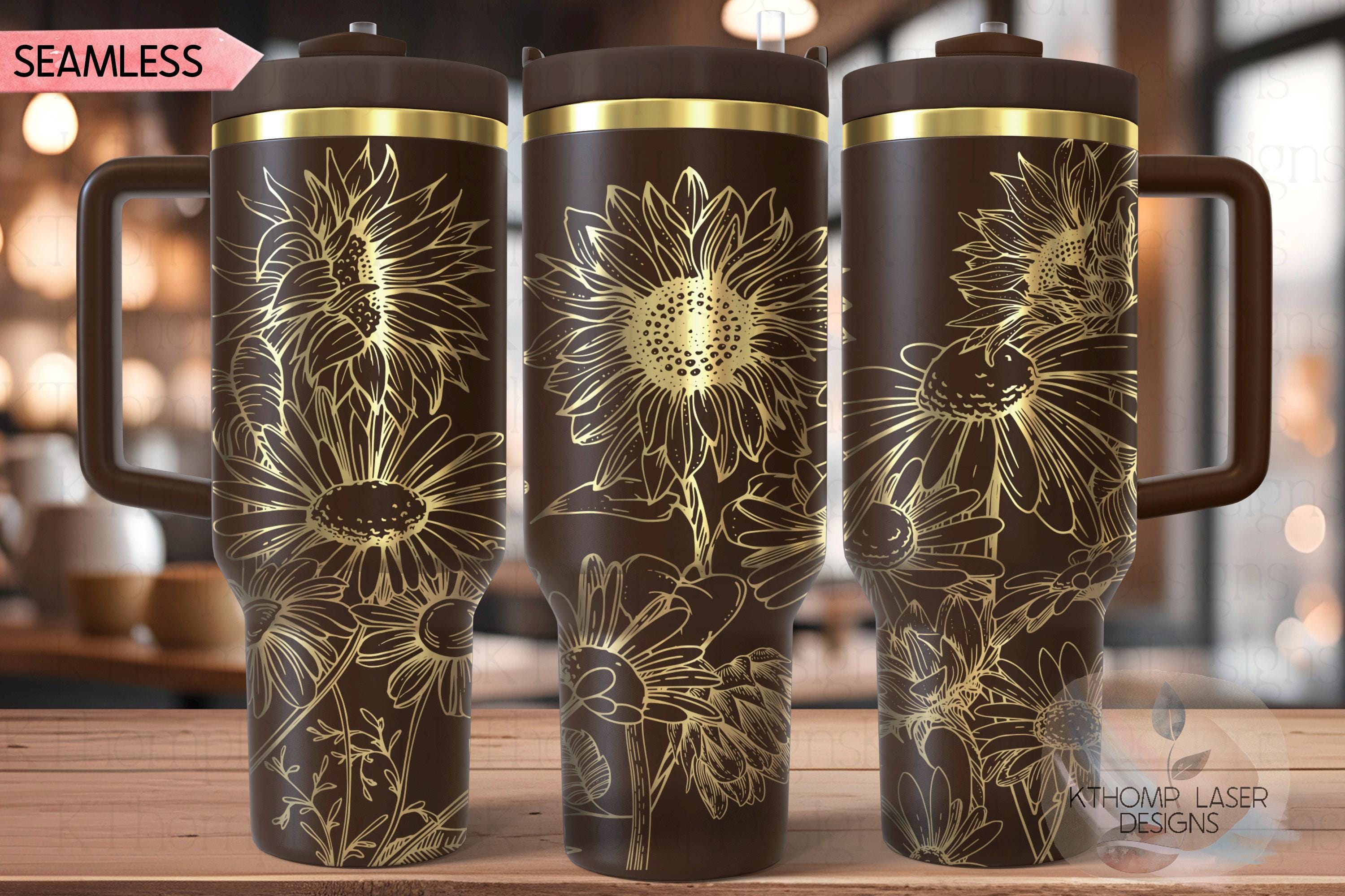 Sunflowers and Daisies Tumbler Wrap SVG | 40oz Laser Engraving File | Rotary Engrave Digital Design | Floral SVG Design
