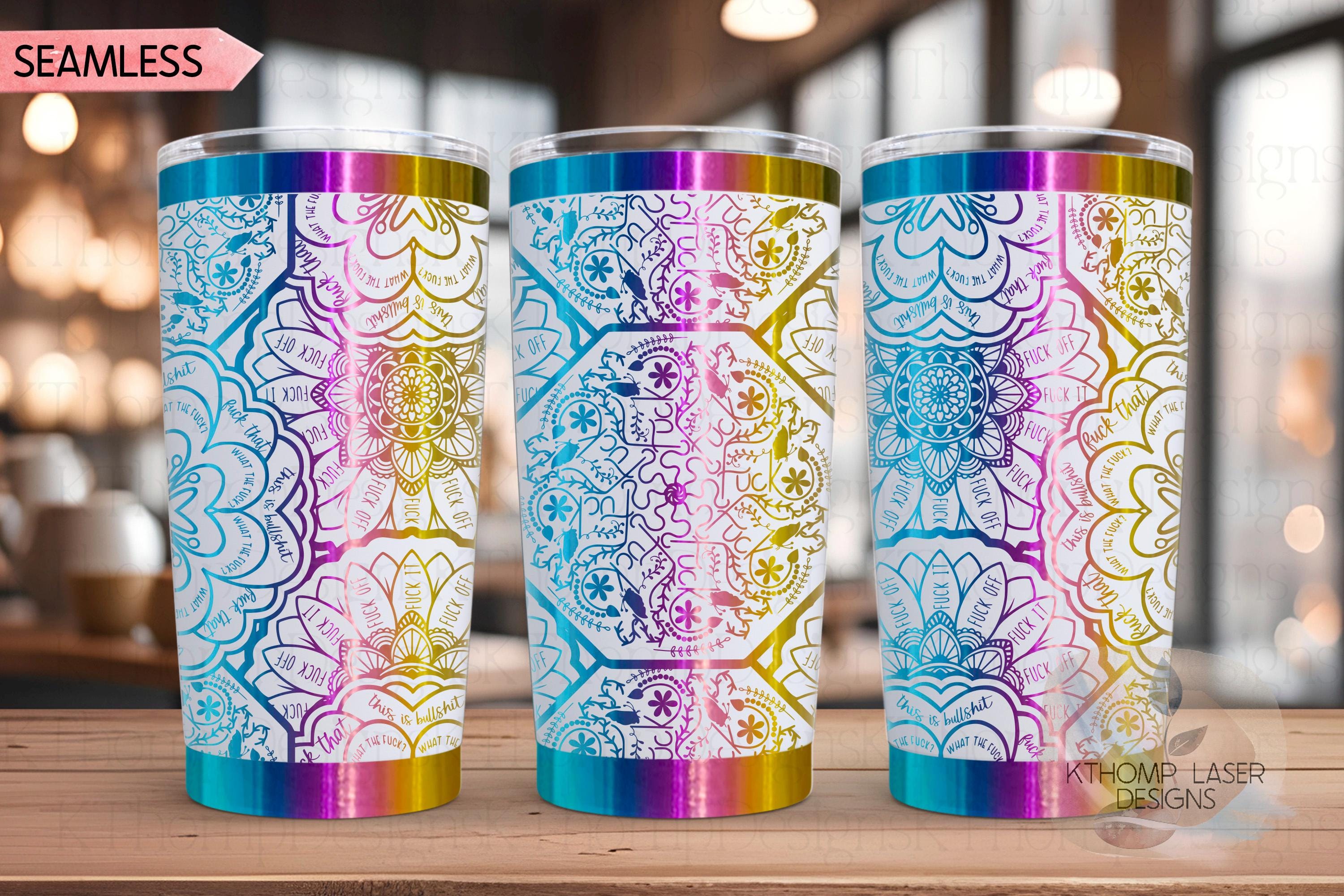 Cuss Word F*ck Mandala Tumbler Wrap SVG | 20oz and 30oz Laser Engraving File | Rotary Ready Digital Design | Sassy Coffee SVG