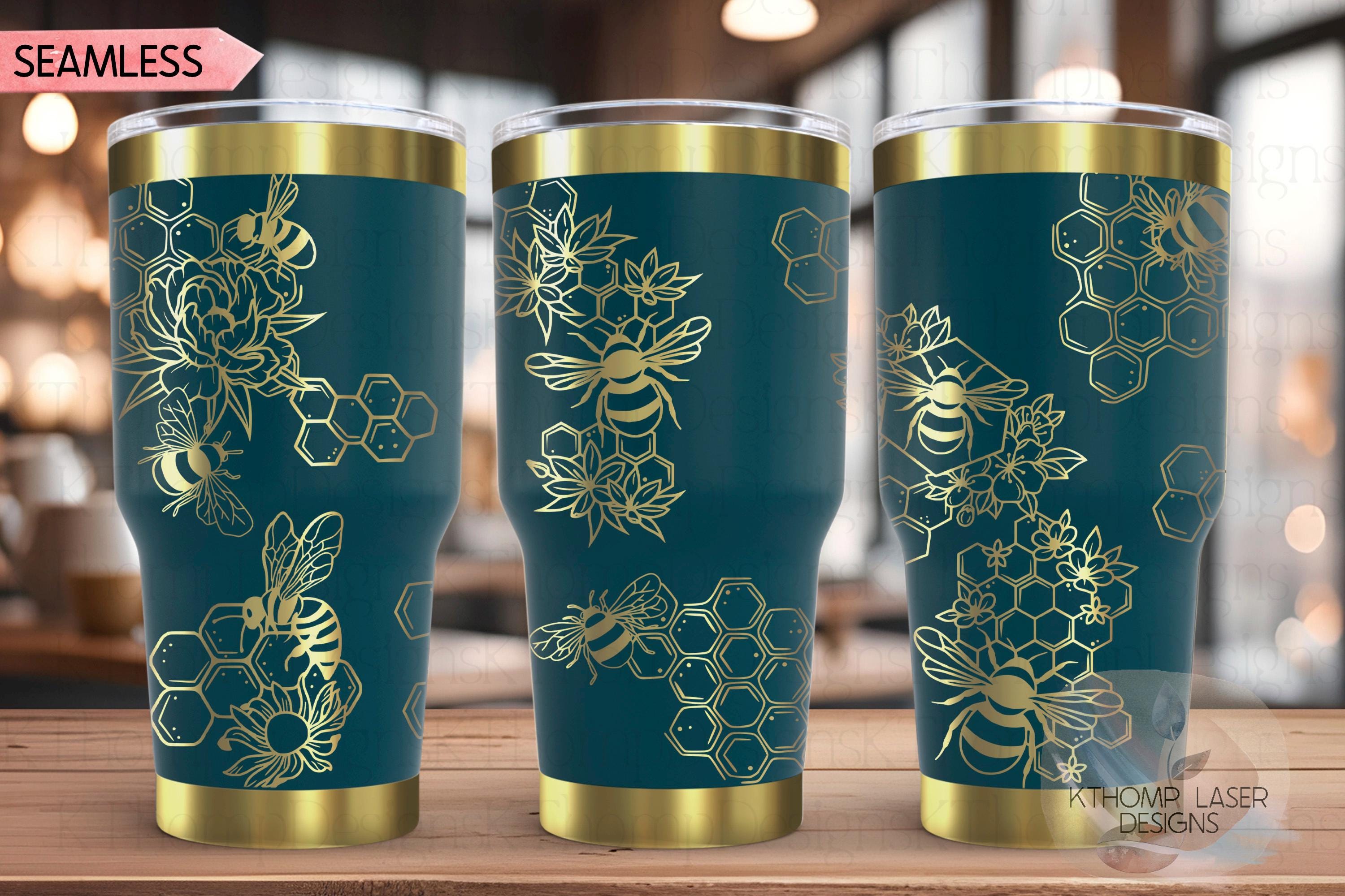Honey Bees Tumbler Wrap SVG | 20oz and 30oz Laser Engraving File | Rotary Ready Digital Design | Exotic Animal SVG