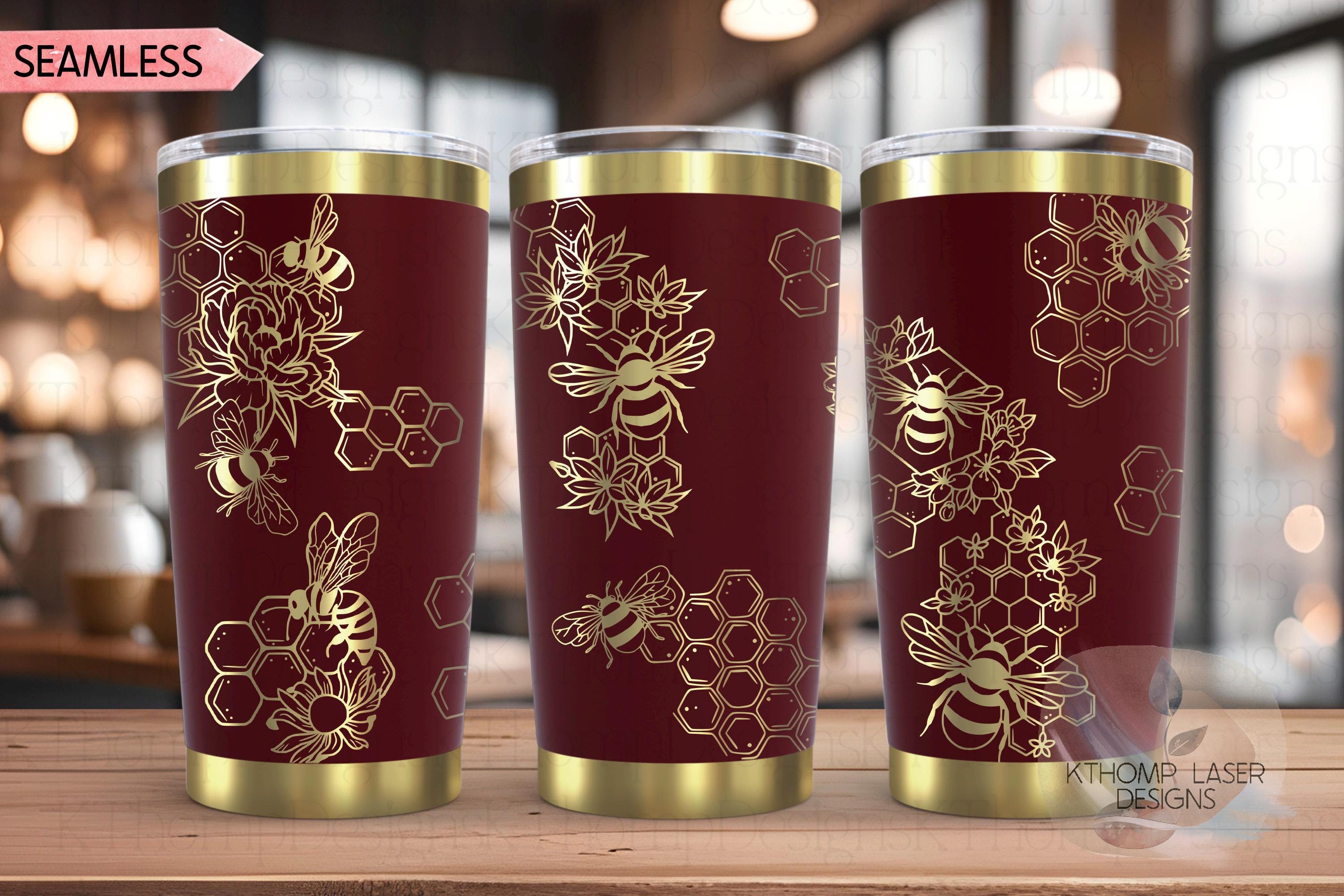 Honey Bees Tumbler Wrap SVG | 20oz and 30oz Laser Engraving File | Rotary Ready Digital Design | Exotic Animal SVG