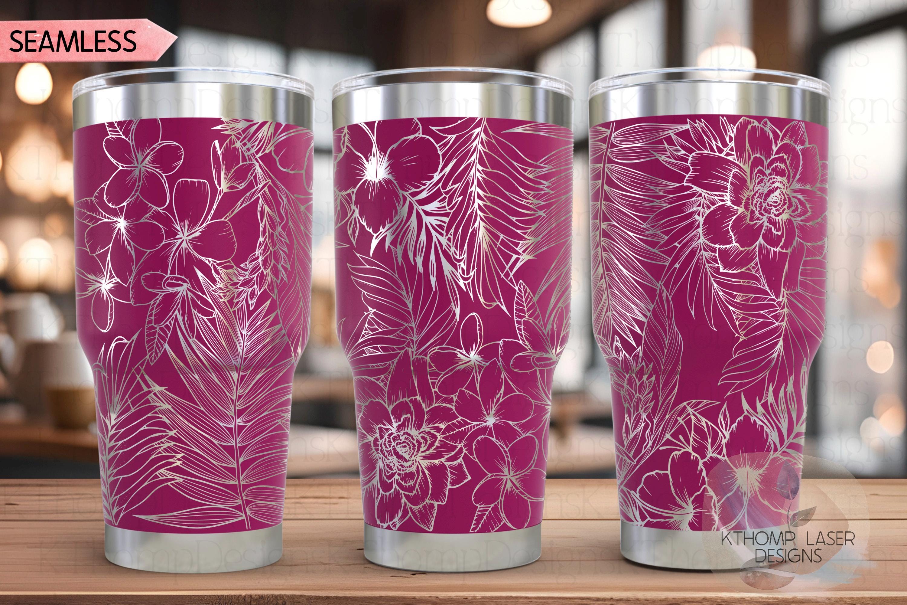Tropical Plants Tumbler Wrap SVG | 20oz and 30oz Laser Engraving File | Rotary Engrave Digital Design | Floral SVG Design