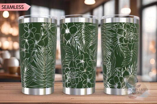 Tropical Plants Tumbler Wrap SVG | 20oz and 30oz Laser Engraving File | Rotary Engrave Digital Design | Floral SVG Design