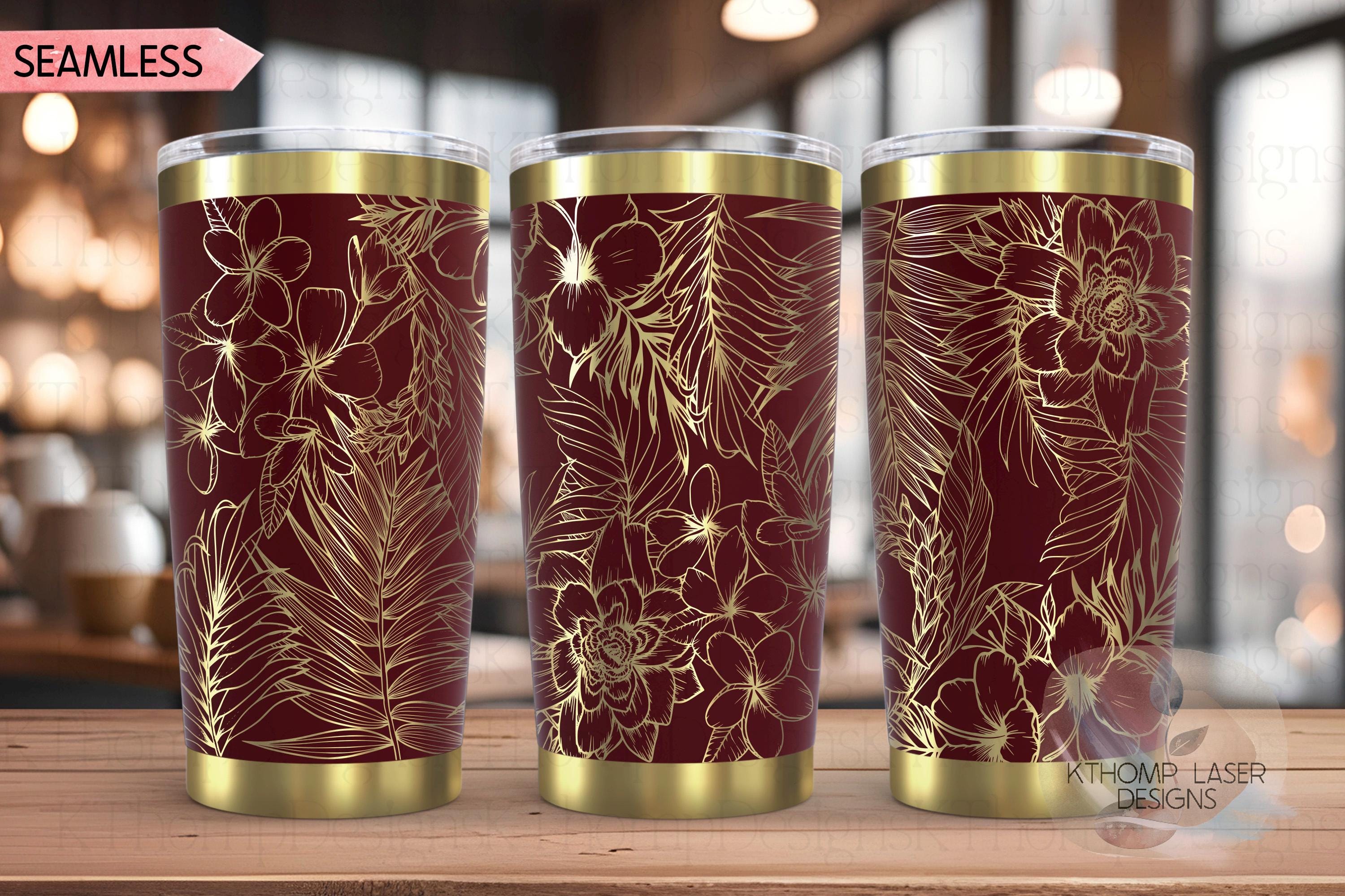 Tropical Plants Tumbler Wrap SVG | 20oz and 30oz Laser Engraving File | Rotary Engrave Digital Design | Floral SVG Design