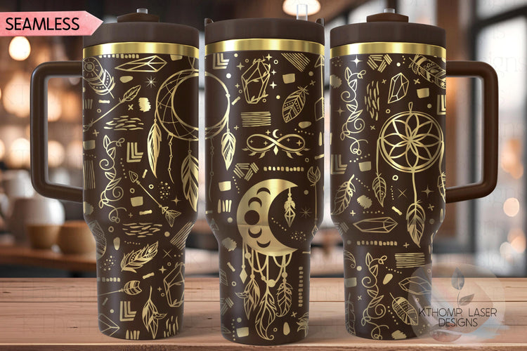 Boho Dream Catchers Tumbler Wrap SVG | 40oz Laser Engraving File | Rotary Ready Digital Design | Zodiac Boho SVG