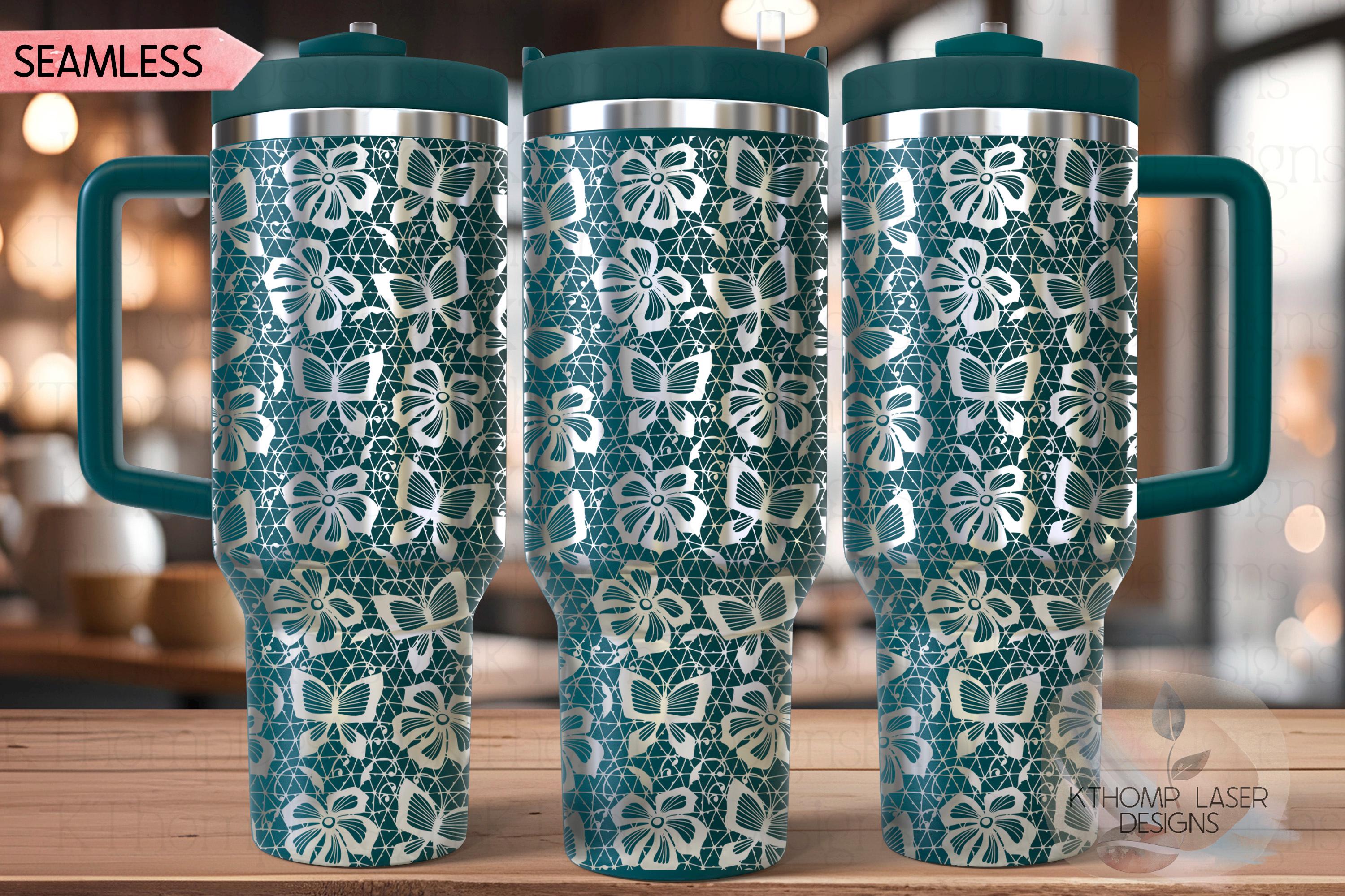 Butterfly Lace Pattern Tumbler Wrap SVG | 40oz Laser Engraving File | Rotary Ready Digital Background SVG