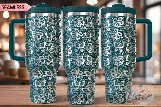 Butterfly Lace Pattern Tumbler Wrap SVG | 40oz Laser Engraving File | Rotary Ready Digital Background SVG
