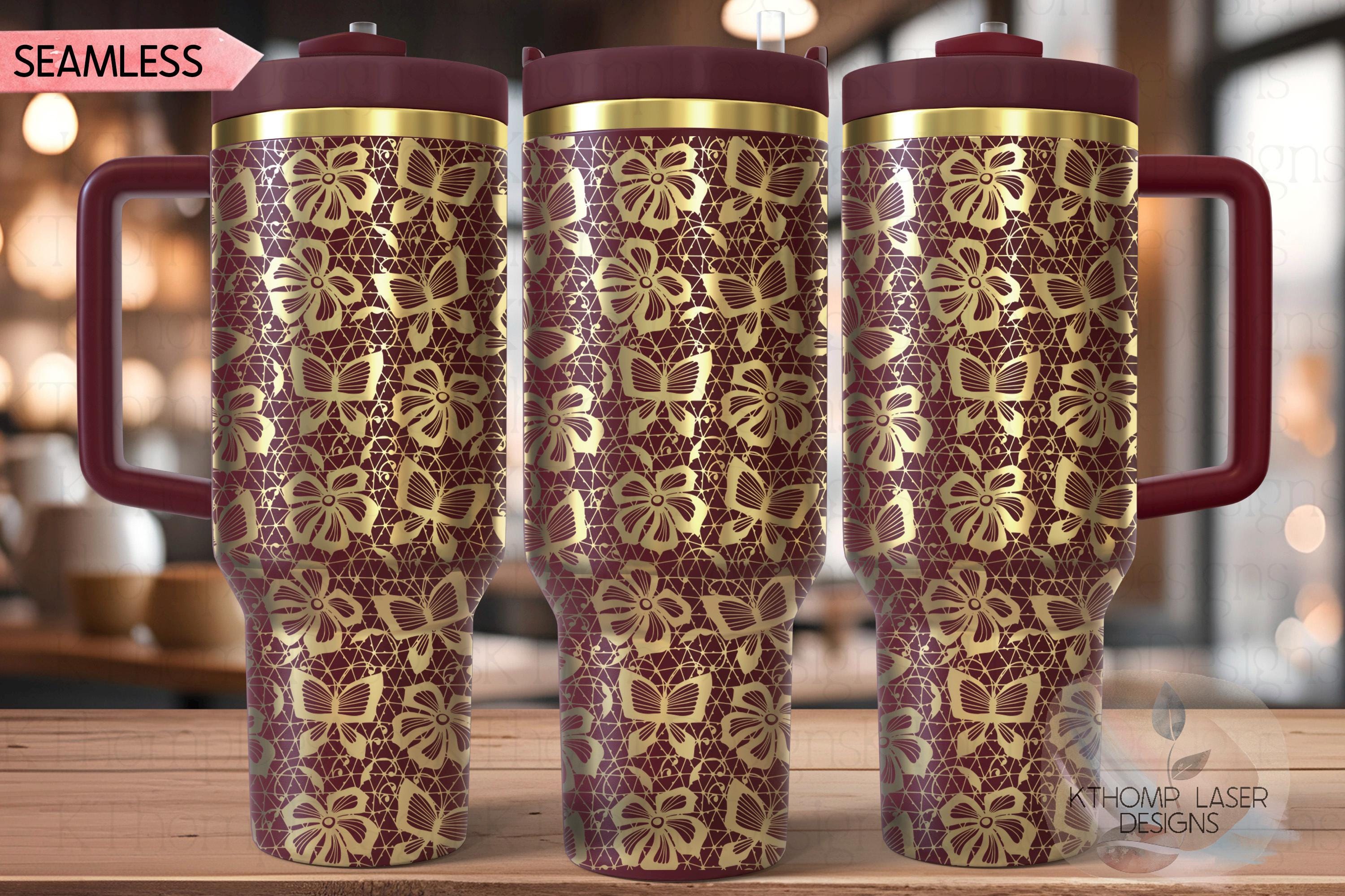 Butterfly Lace Pattern Tumbler Wrap SVG | 40oz Laser Engraving File | Rotary Ready Digital Background SVG
