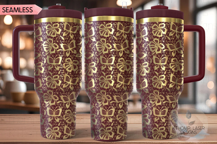 Butterfly Lace Pattern Tumbler Wrap SVG | 40oz Laser Engraving File | Rotary Ready Digital Background SVG