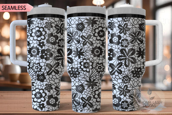 Floral Lace Pattern Tumbler Wrap SVG | 40oz Laser Engraving File | Rotary Ready Digital Background SVG