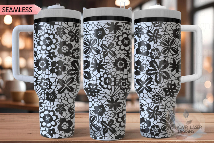 Floral Lace Pattern Tumbler Wrap SVG | 40oz Laser Engraving File | Rotary Ready Digital Background SVG