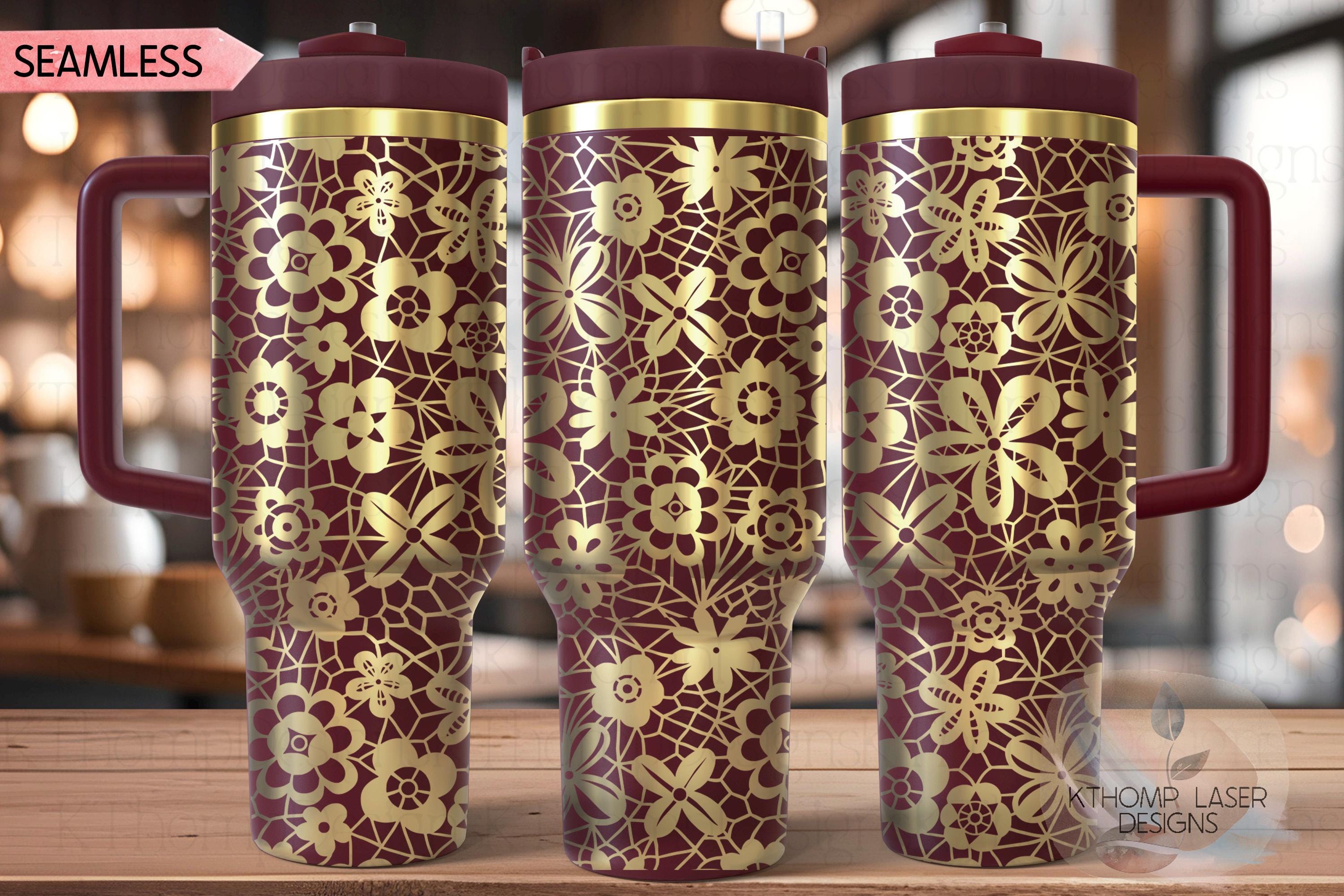 Floral Lace Pattern Tumbler Wrap SVG | 40oz Laser Engraving File | Rotary Ready Digital Background SVG