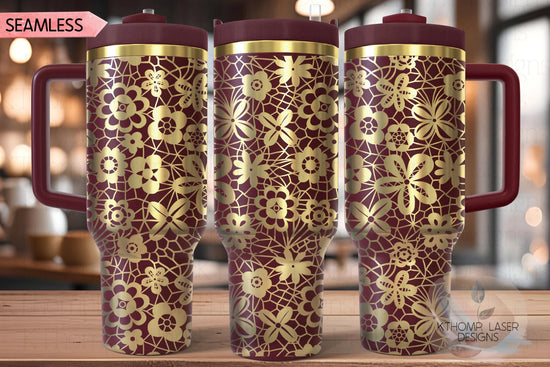 Floral Lace Pattern Tumbler Wrap SVG | 40oz Laser Engraving File | Rotary Ready Digital Background SVG