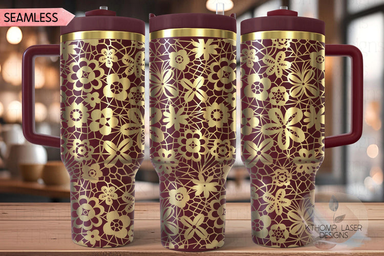 Floral Lace Pattern Tumbler Wrap SVG | 40oz Laser Engraving File | Rotary Ready Digital Background SVG