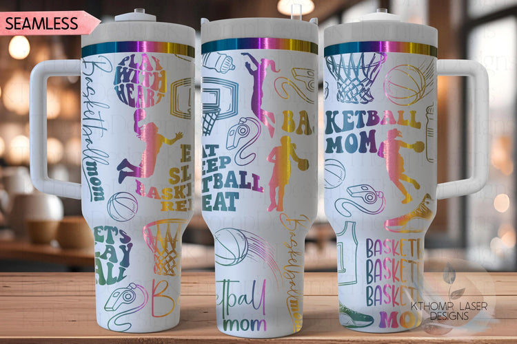 Basketball Mom Tumbler Wrap SVG | 40oz Laser Engraving File | Rotary Ready Digital Design | Mom Life SVG