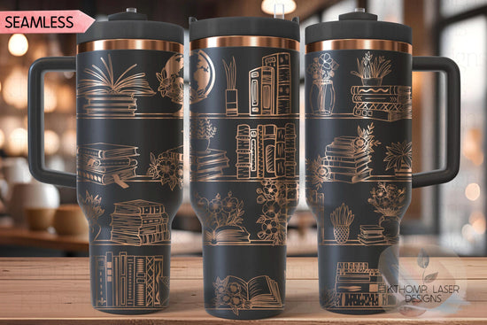 Floral Book Shelves Book Tumbler Wrap SVG | 40oz Laser Engraving File | Rotary Ready Digital Design | Hobby Travel SVG