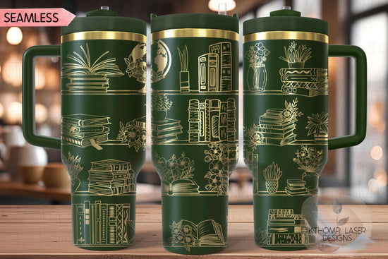 Floral Book Shelves Book Tumbler Wrap SVG | 40oz Laser Engraving File | Rotary Ready Digital Design | Hobby Travel SVG