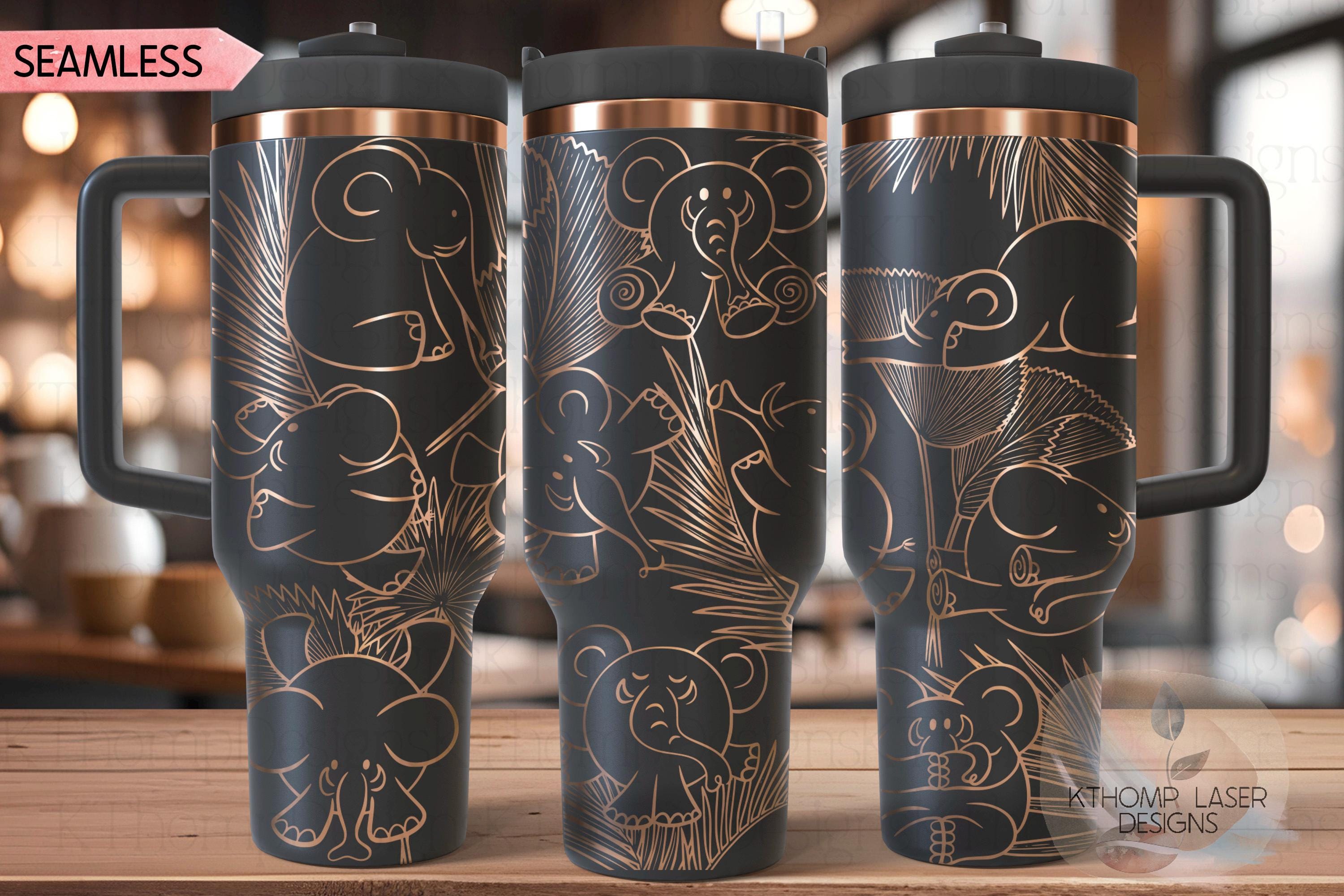 Cute Elephants Tumbler Wrap SVG | 40oz Laser Engraving File | Rotary Ready Digital Design | Jungle Theme SVG