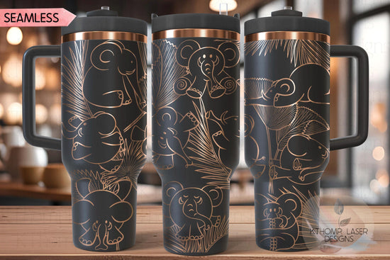 Cute Elephants Tumbler Wrap SVG | 40oz Laser Engraving File | Rotary Ready Digital Design | Jungle Theme SVG