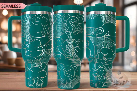 Cute Elephants Tumbler Wrap SVG | 40oz Laser Engraving File | Rotary Ready Digital Design | Jungle Theme SVG