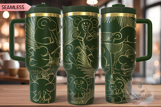 Cute Elephants Tumbler Wrap SVG | 40oz Laser Engraving File | Rotary Ready Digital Design | Jungle Theme SVG