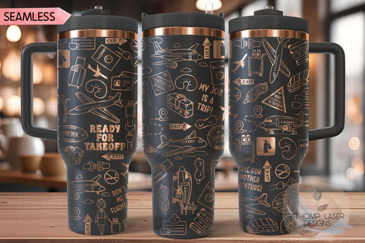 Flight Attendant Tumbler Wrap SVG | 40oz Laser Engraving File | Rotary Ready Digital Design | Career Gift SVG
