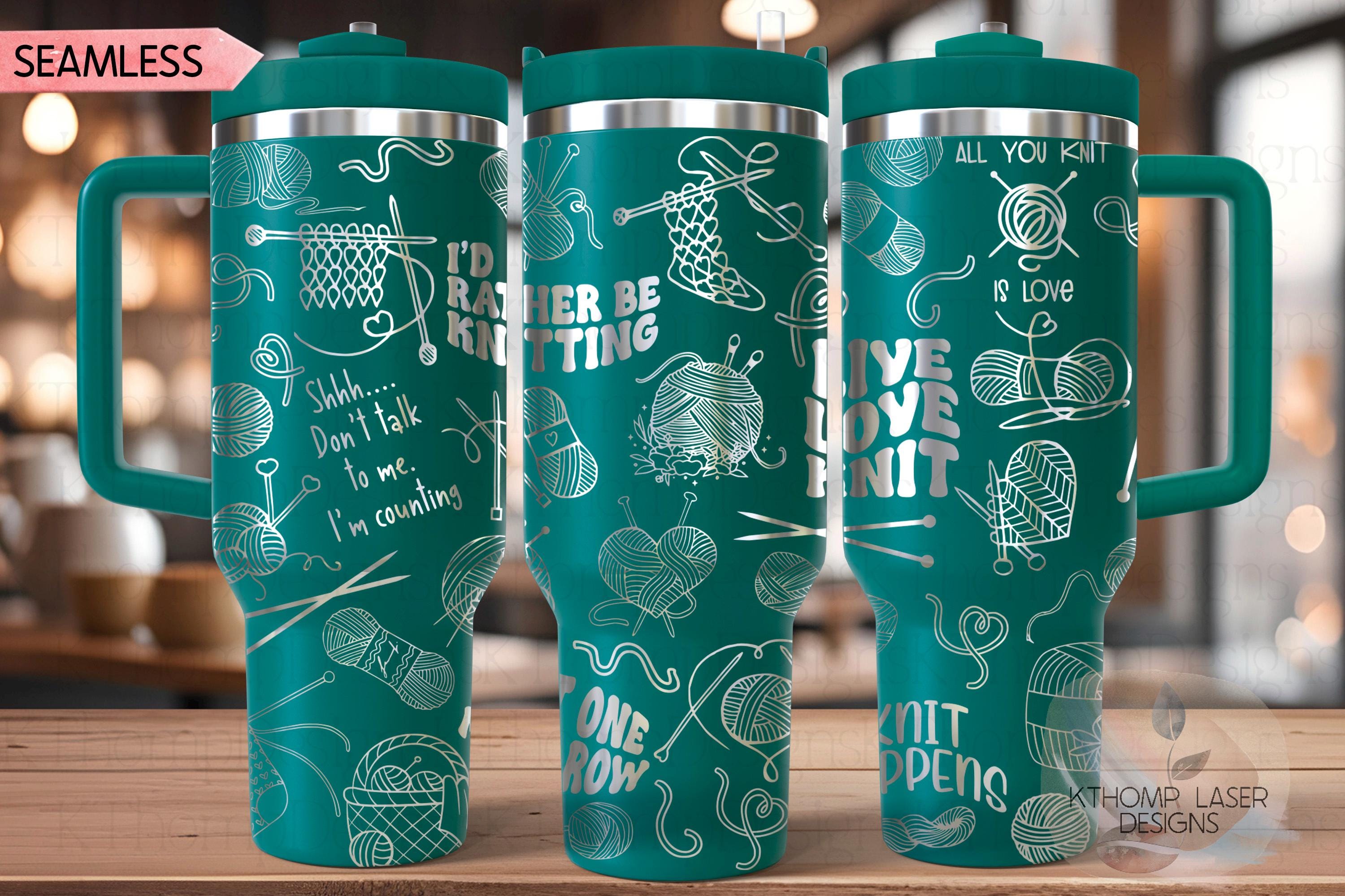 Knitting Yarn Tumbler Wrap SVG | 40oz Laser Engraving File | Rotary Ready Digital Design | Hobby Travel SVG