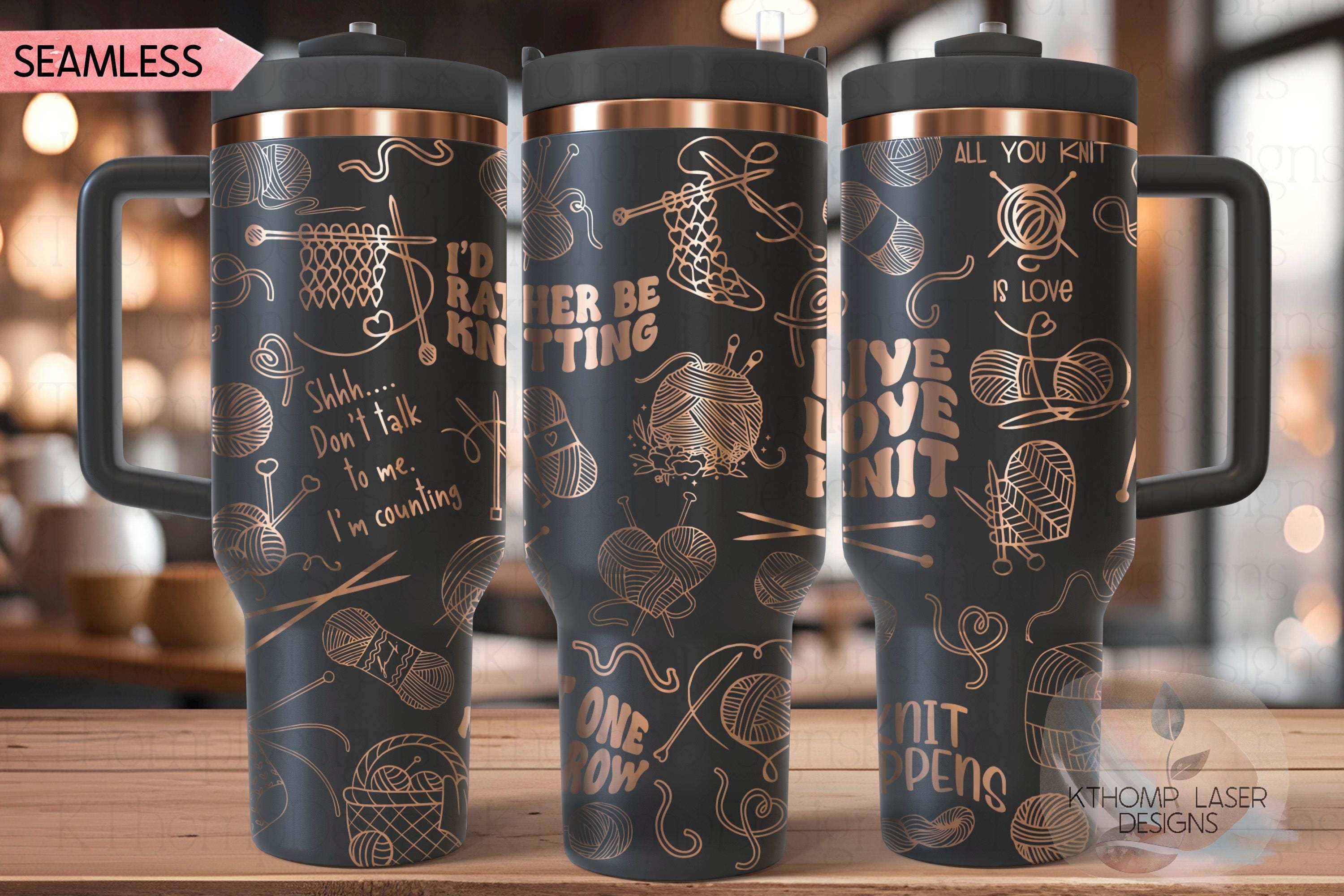 Knitting Yarn Tumbler Wrap SVG | 40oz Laser Engraving File | Rotary Ready Digital Design | Hobby Travel SVG
