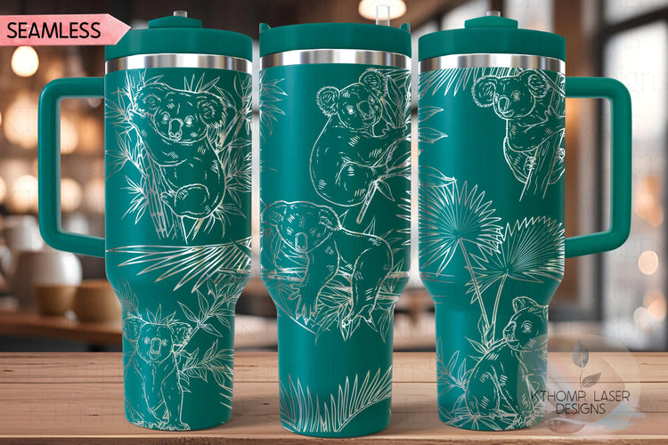 Koalas Tumbler Wrap SVG | 40oz Laser Engraving File | Rotary Ready Digital Design | Jungle Theme SVG