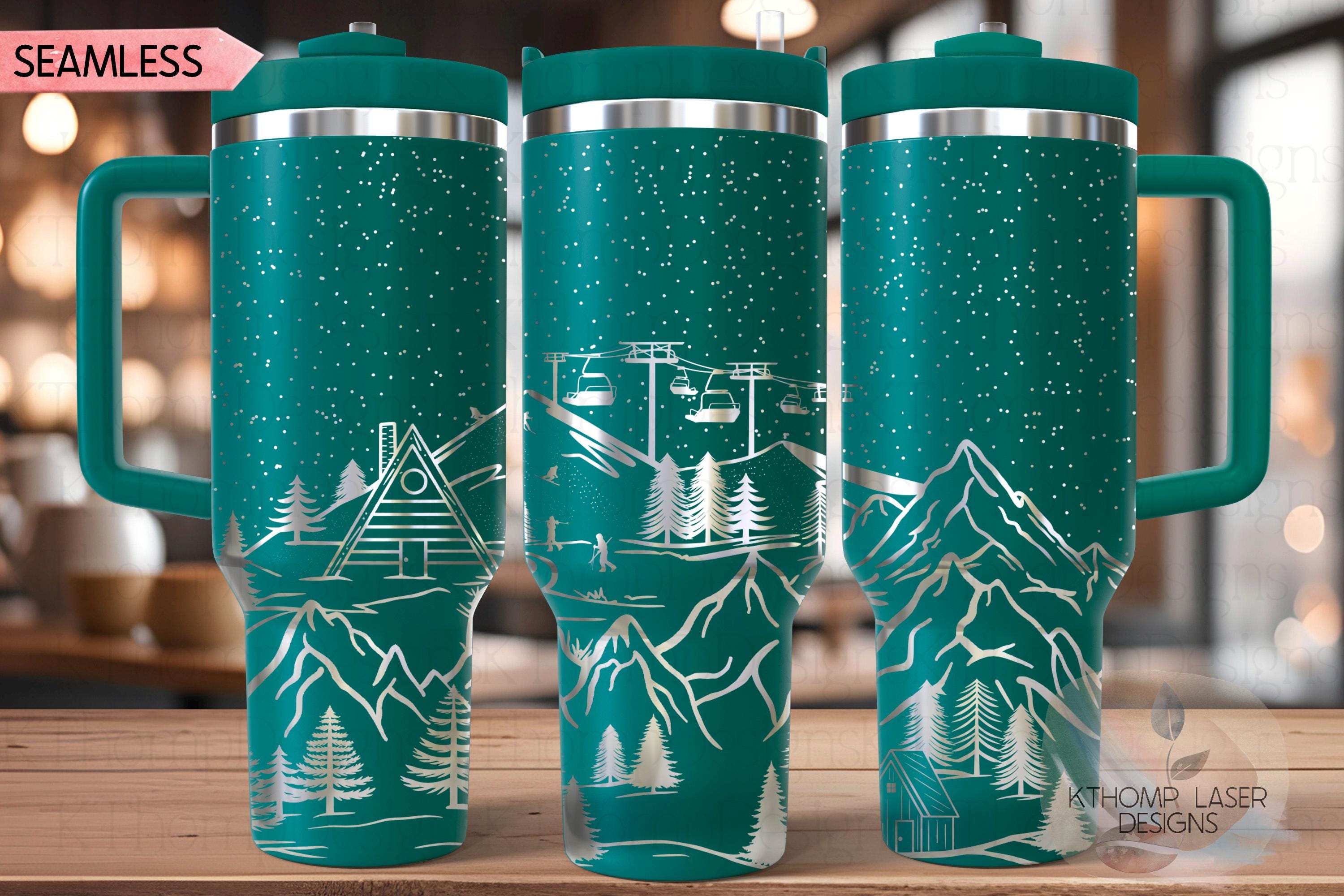 Mountain Ski Lodge Tumbler Wrap SVG | 40oz Laser Engraving File | Rotary Ready Digital Design | Exotic Animal SVG