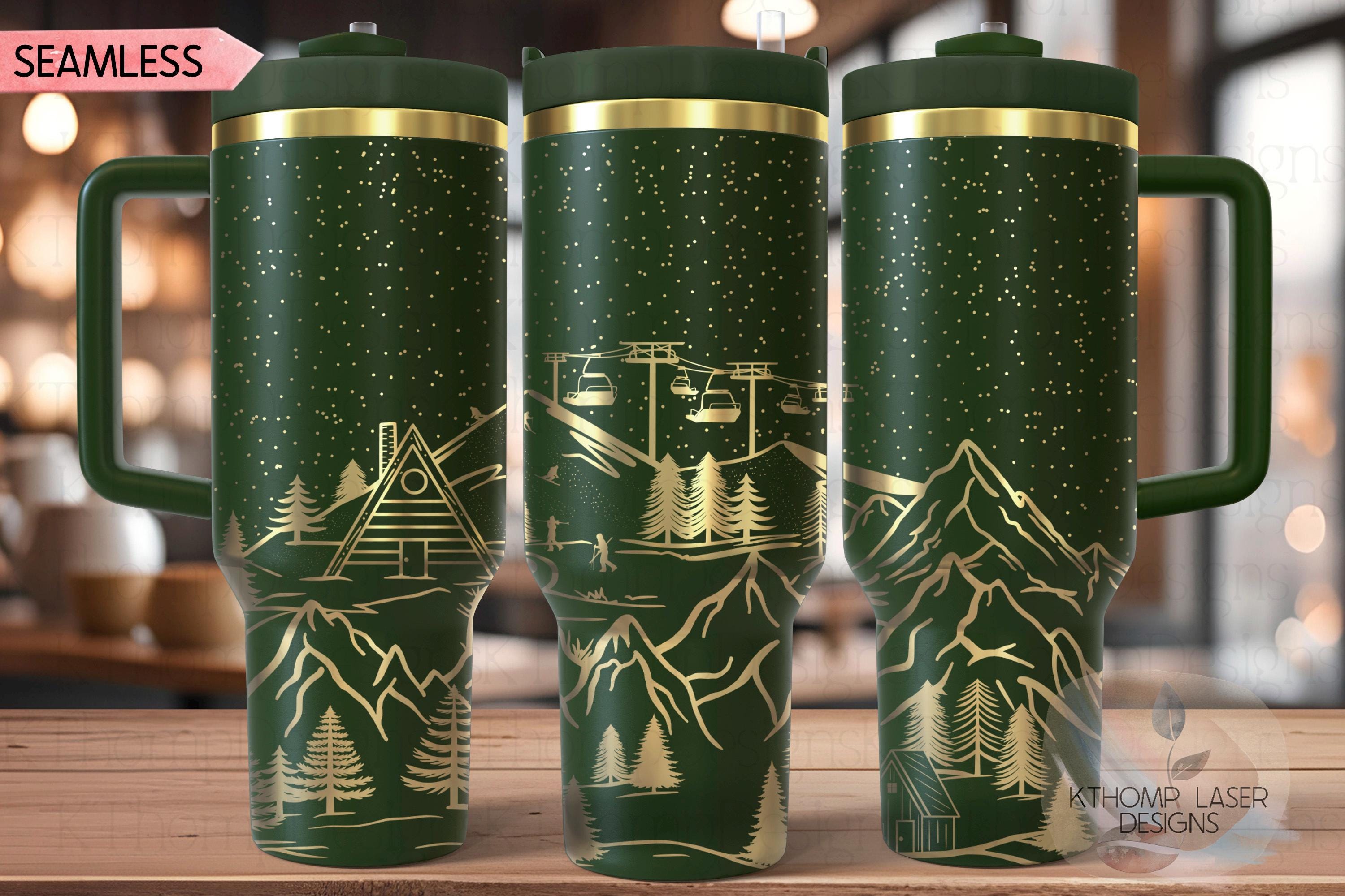 Mountain Ski Lodge Tumbler Wrap SVG | 40oz Laser Engraving File | Rotary Ready Digital Design | Exotic Animal SVG