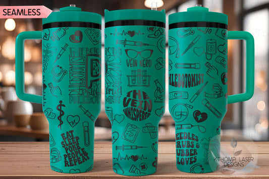 Phlebotomist Phlebotomy Tumbler Wrap SVG | 40oz Laser Engraving File | Rotary Ready Digital Design | Career Gift SVG