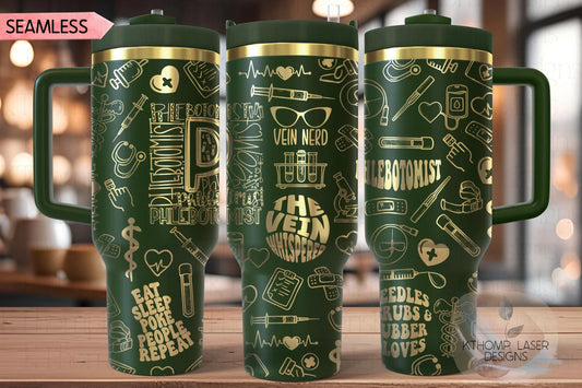 Phlebotomist Phlebotomy Tumbler Wrap SVG | 40oz Laser Engraving File | Rotary Ready Digital Design | Career Gift SVG