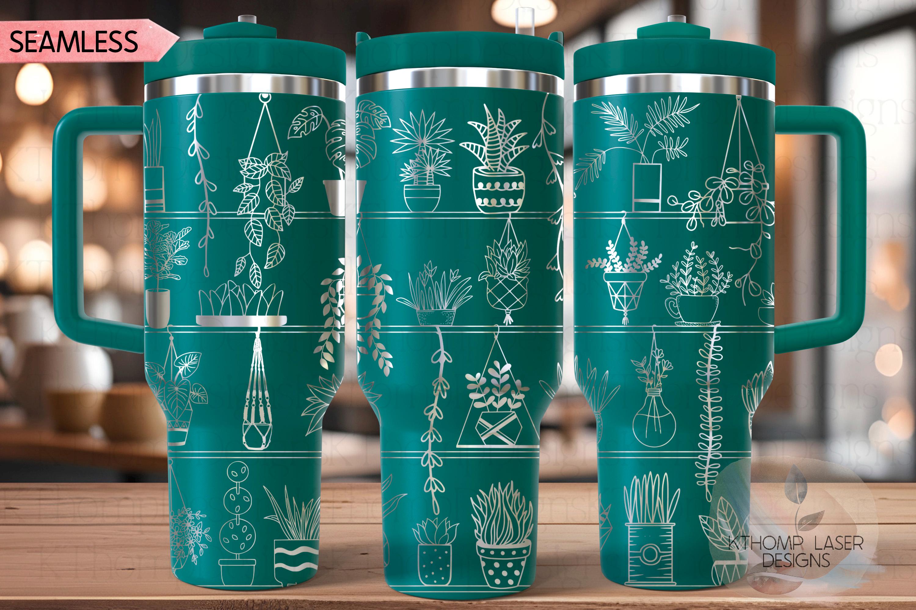Potted Plant Shelves Tumbler Wrap SVG | 40oz Laser Engraving File | Rotary Engrave Digital Design | Floral SVG Design