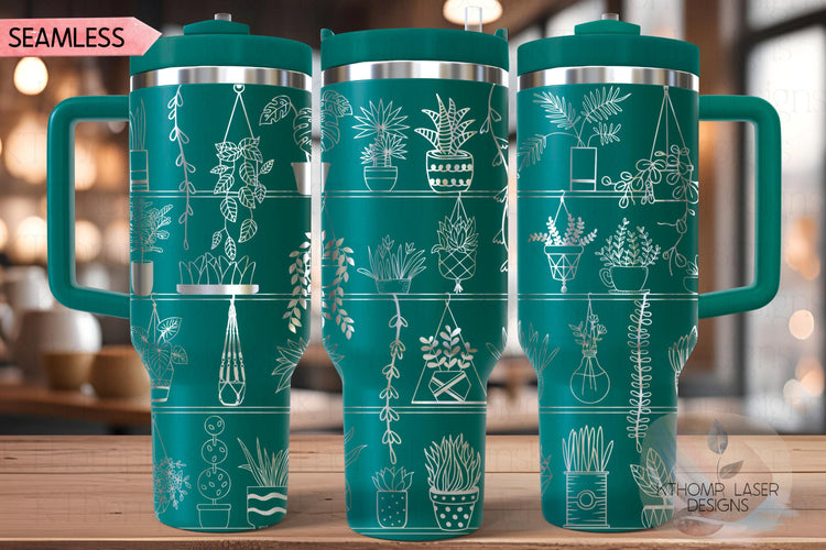 Potted Plant Shelves Tumbler Wrap SVG | 40oz Laser Engraving File | Rotary Engrave Digital Design | Floral SVG Design