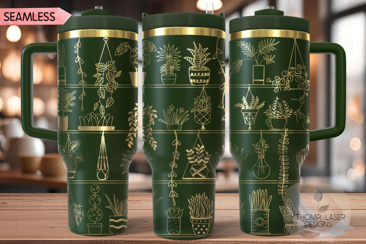 Potted Plant Shelves Tumbler Wrap SVG | 40oz Laser Engraving File | Rotary Engrave Digital Design | Floral SVG Design