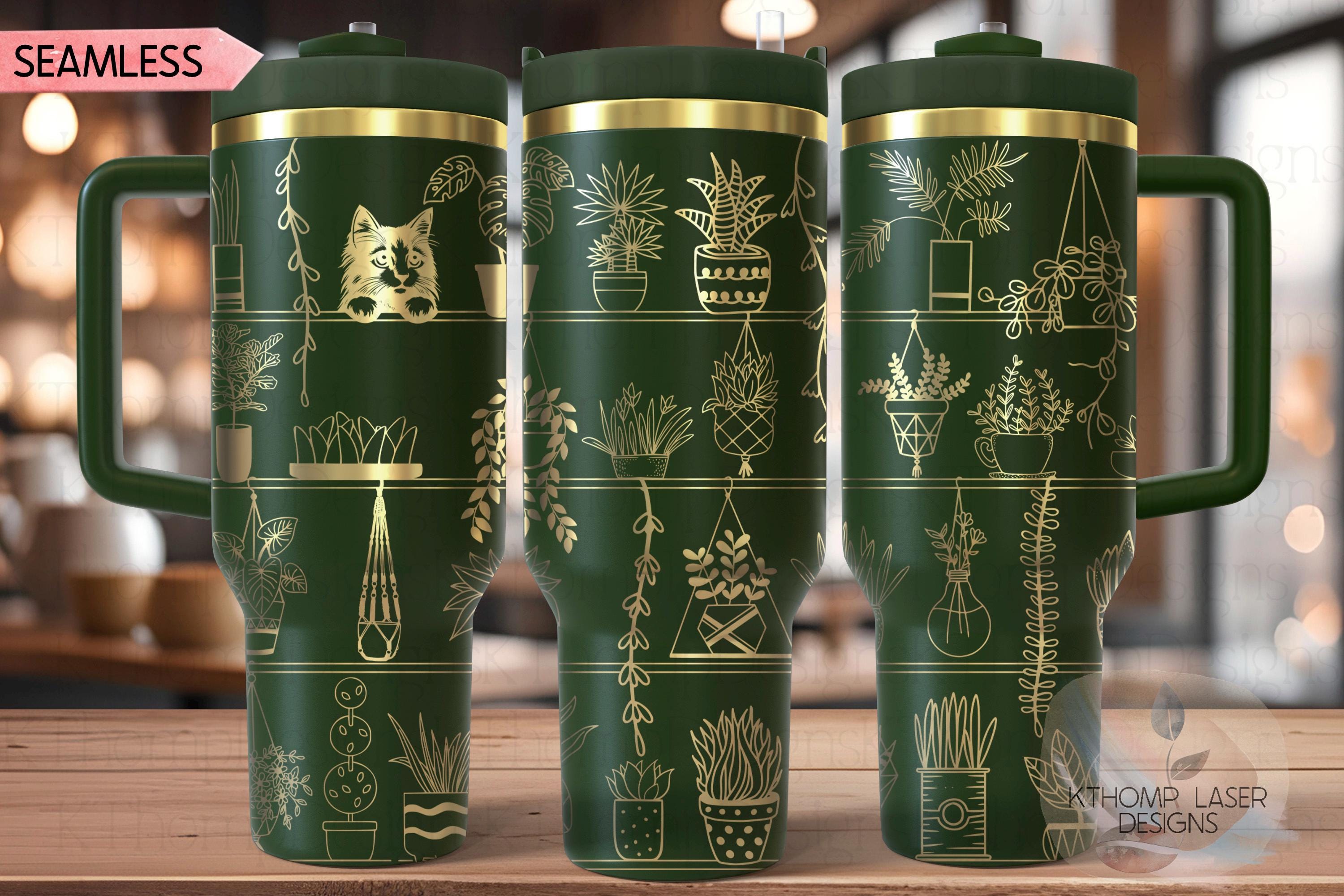 Plant Shelves with Peeking Cat Tumbler Wrap SVG | 40oz Laser Engraving File | Rotary Engrave Digital Design | Floral SVG Design