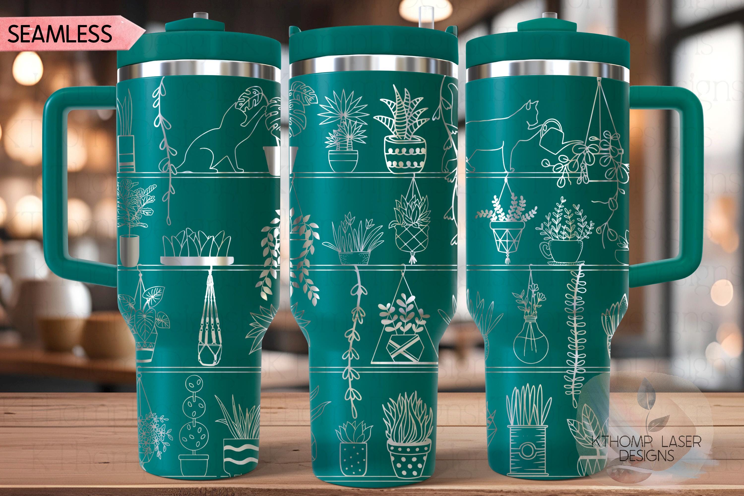 Plant Shelves with Cat Silhouettes Tumbler Wrap SVG | 40oz Laser Engraving File | Rotary Engrave Digital Design | Floral SVG Design