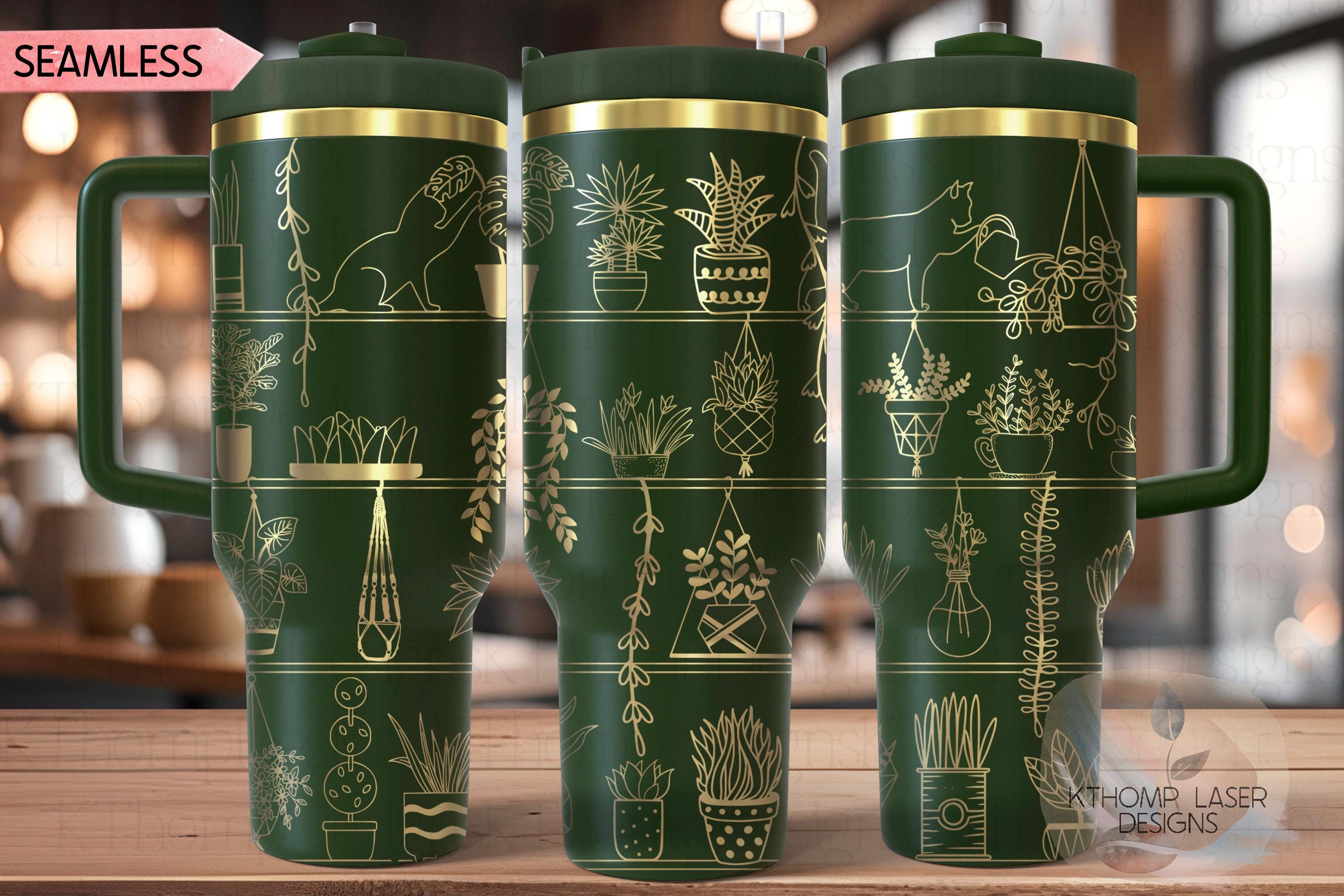 Plant Shelves with Cat Silhouettes Tumbler Wrap SVG | 40oz Laser Engraving File | Rotary Engrave Digital Design | Floral SVG Design