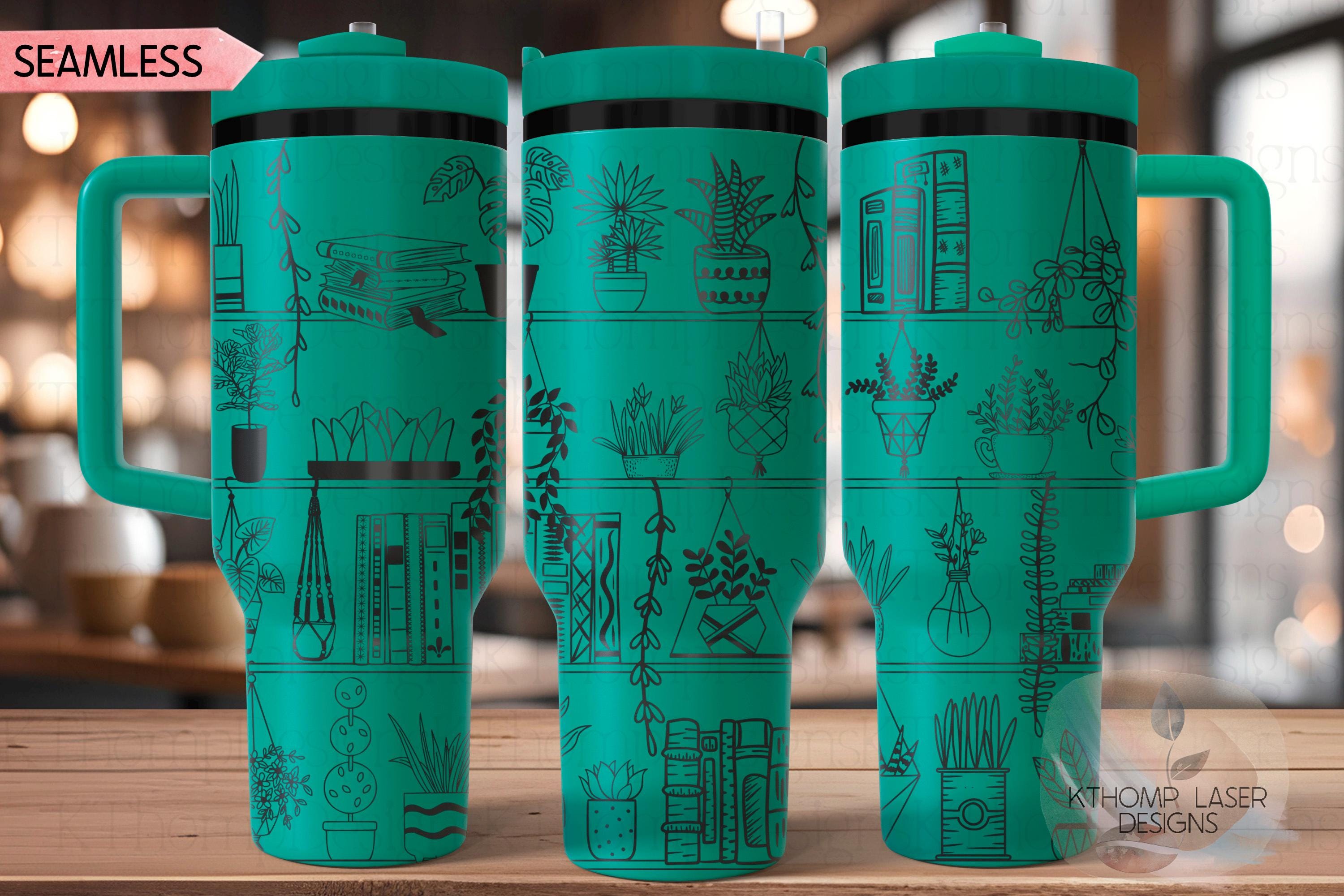 Plants and Books Plant Shelves Tumbler Wrap SVG | 40oz Laser Engraving File | Rotary Engrave Digital Design | Floral SVG Design