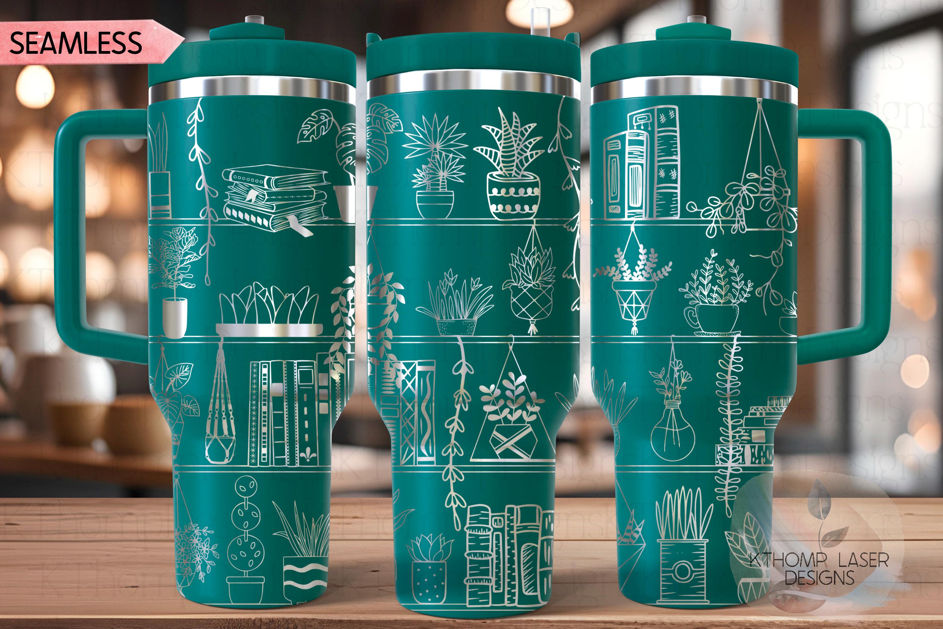 Plants and Books Plant Shelves Tumbler Wrap SVG | 40oz Laser Engraving File | Rotary Engrave Digital Design | Floral SVG Design